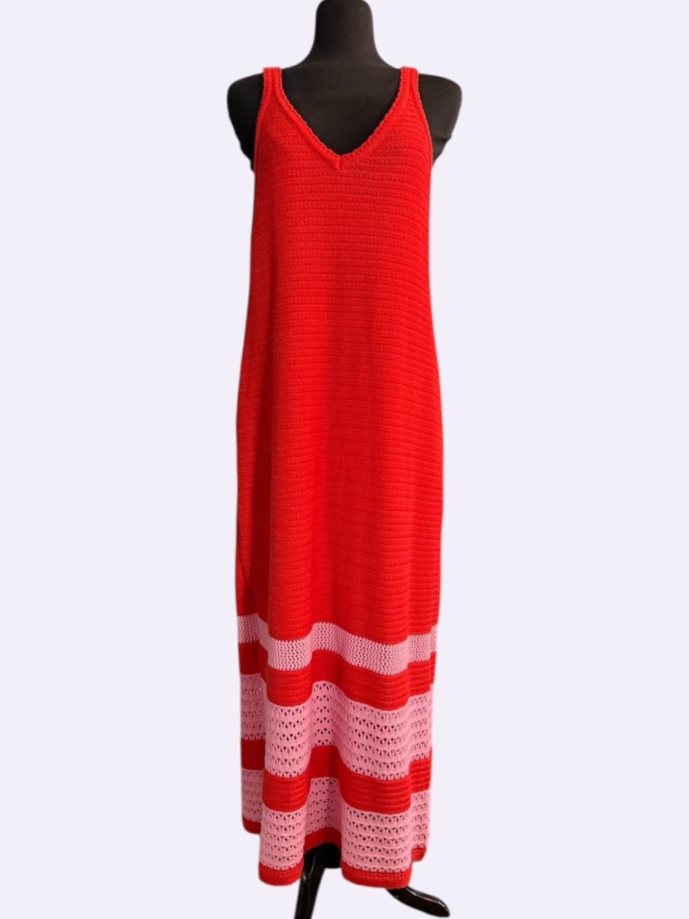 Scoop XL Bright Orange/Red & Pink Knit Maxi Sleeveless Lined Dress